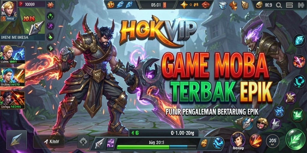 Screenshot utama HOKIVIP menampilkan momen aksi mendebarkan dalam gameplay MOBA.