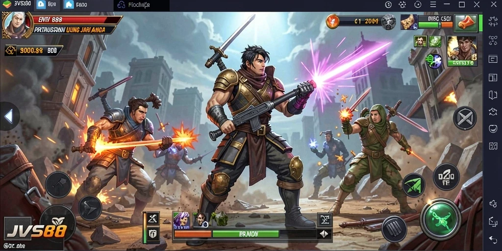 Screenshot gameplay JVS88 menampilkan aksi pertarungan yang intens.