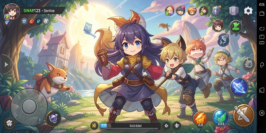 Screenshot gameplay SINAR123 menampilkan karakter anime dalam pertempuran seru.