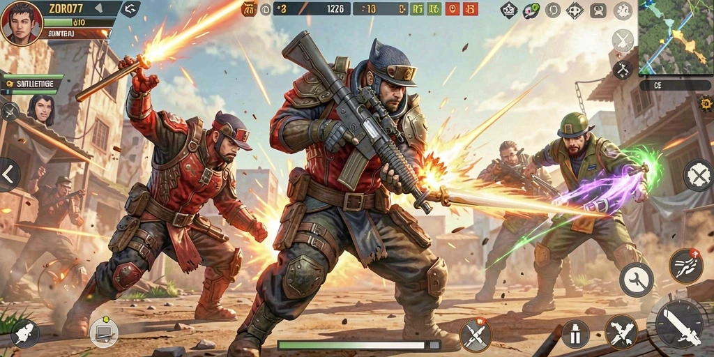 Tampilan gameplay ZORO77 yang menegangkan saat bertarung di arena Battle Royale.